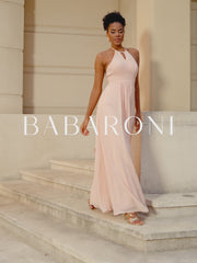 Abito Lungo In Chiffon Con Scollo All’Americana Per Damigelle Rosa Cipria