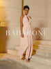 Abito Lungo In Chiffon Con Scollo All’Americana E Spacco Rosa Cipria